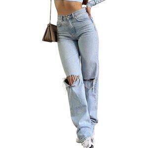 NVFelix Women's NEW Distressed Straight‎ Vintage Casual Jeans | Size L